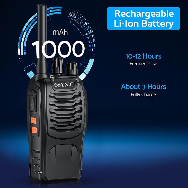 eSynic Professional Rechargeable Walkie Talkies - Long Range 2 Way Radio for Adults with VOX, 16 Channels, LED Light, Original Earpieces, and Portability Audio Portable Mother's Day Gift