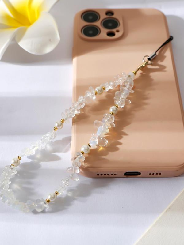 Faux Pearl Decor Phone Chain, Casual Simple Plain Phone Lanyard for Women & Girls, Fashion Accessories for Daily Decoration