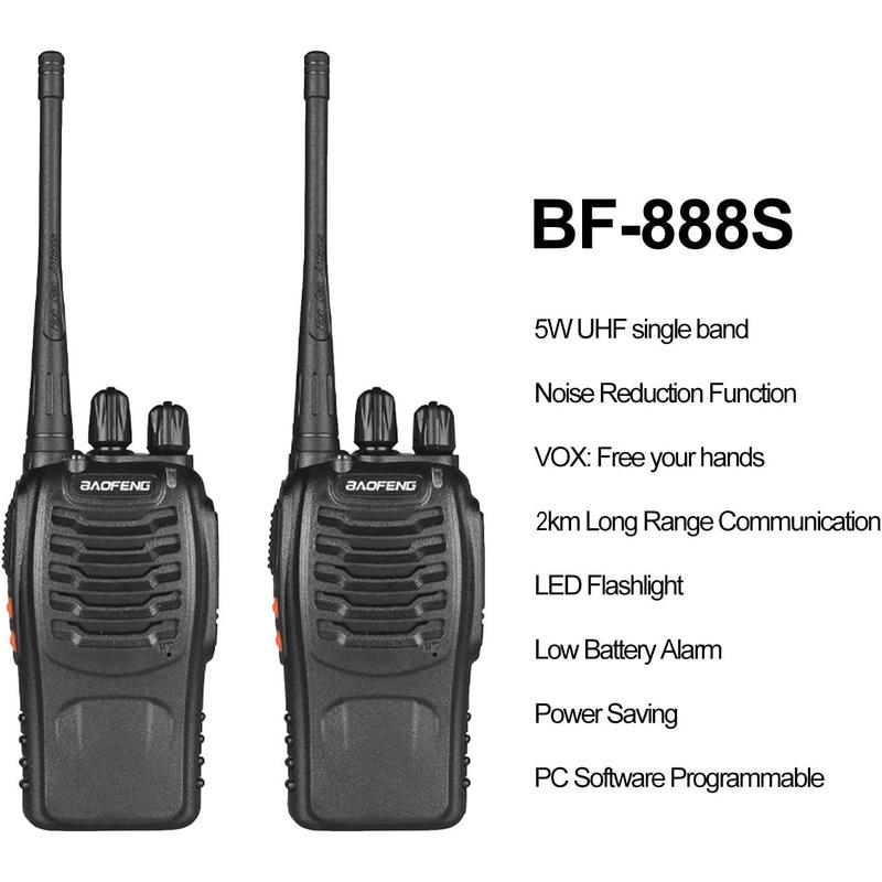 Baofeng 888S Walkie Talkie, 2 Counts Rechargeable Long Range Walkie Talkie with Earpieces, Professional Radio Handheld Two Way Radio with Li-ion Battery & Charger Included