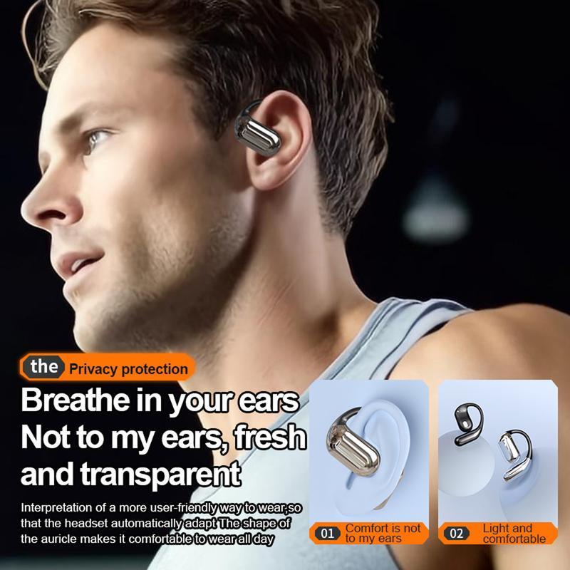 Open Ear Bluetooth 5.4 Headphones, Wireless Earbuds Sport Over Earphones Built-in Mic with Ear Hooks 50H Playtime Ear Buds LED Display Charging Case