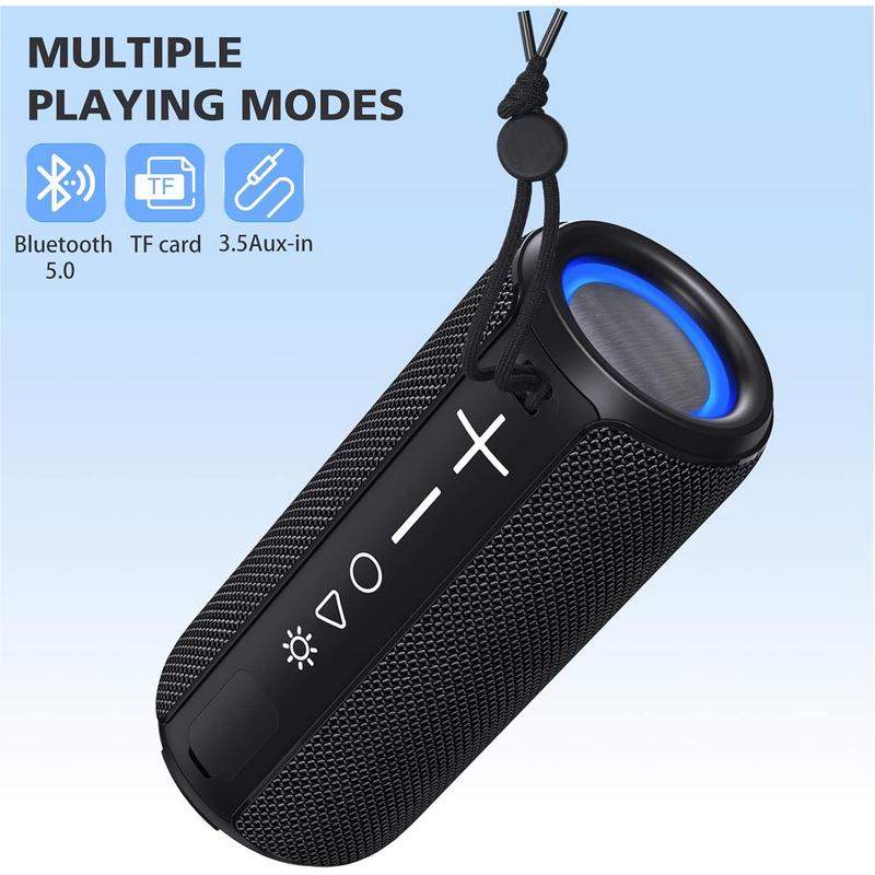 Wireless Bluetooth Speaker, Portable Bluetooth Speaker, Outdoor Waterproof Speakers with Light,HiFi Stereo Sound, 24H Playtime,Gift for Men and Woman to Enjoy Music (black)