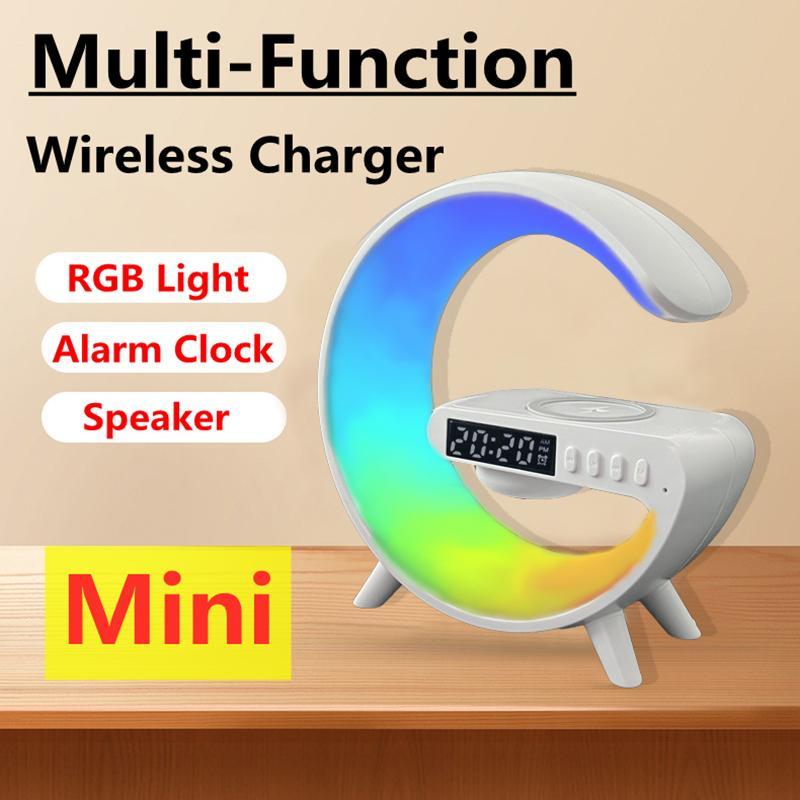 VIKEFON Wireless Charger, Multi-functional Phone Charger, Wireless Speaker with RGB Night Light, Alarm Clock, Perfect Bedroom Accessory, Enhancing Your Morning Routine with Light & Sound