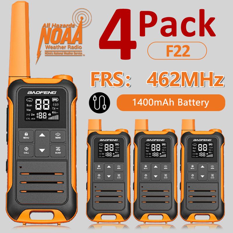 Baofeng Radio F22 Long Range Walkie Talkies for Adults with 22 FRS Family 2-Way Radio with LED Flashlight VOX for Hiking Camping Trip (Orange 4 Pack)