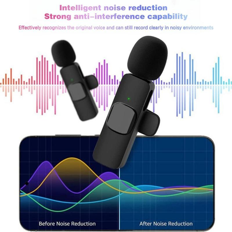 -1.99$ 1 set Professional Wireless Lavalier Lapel Long Standby Microphone For iPhone smartphone For iPad - Cordless Omnidirectional Condenser Recording Mic for audio Interview Video Podcast Vlog Game Live Streaming Collar Clip for TikTok, Mini Microphone