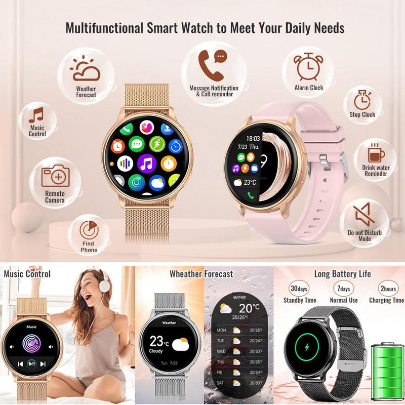 Multifunctional Smart Watch, Fashion Digital Watch with Multiple Sport Modes, Wireless BT Call Sports Smart Watches with Replacement Watch Band for iOS & Android, Fitness Watch, Women Gift