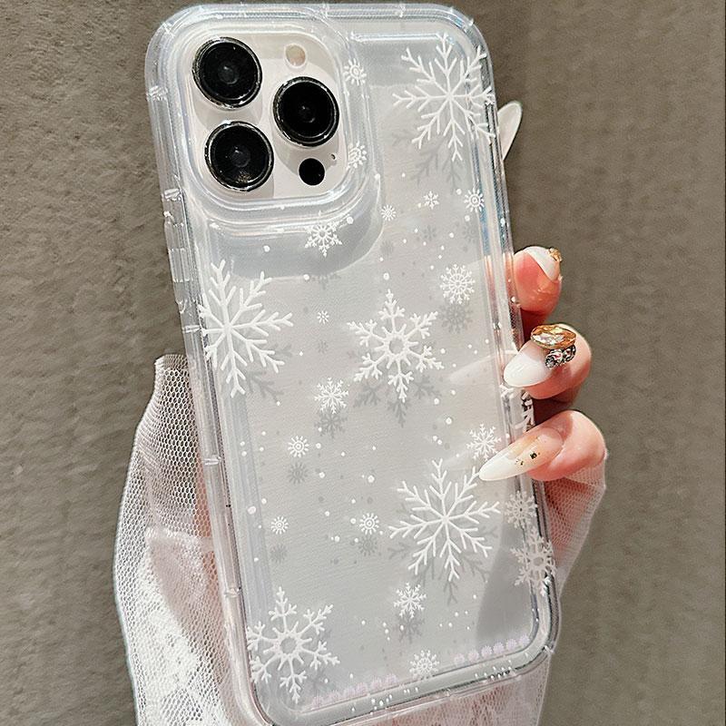 Snowflake Pattern Clear Phone Case, Anti-drop Cellphone Protective Case, Total Protective Shockproof Mobile Phone Cover for iPhone 15 Pro Max 16 14