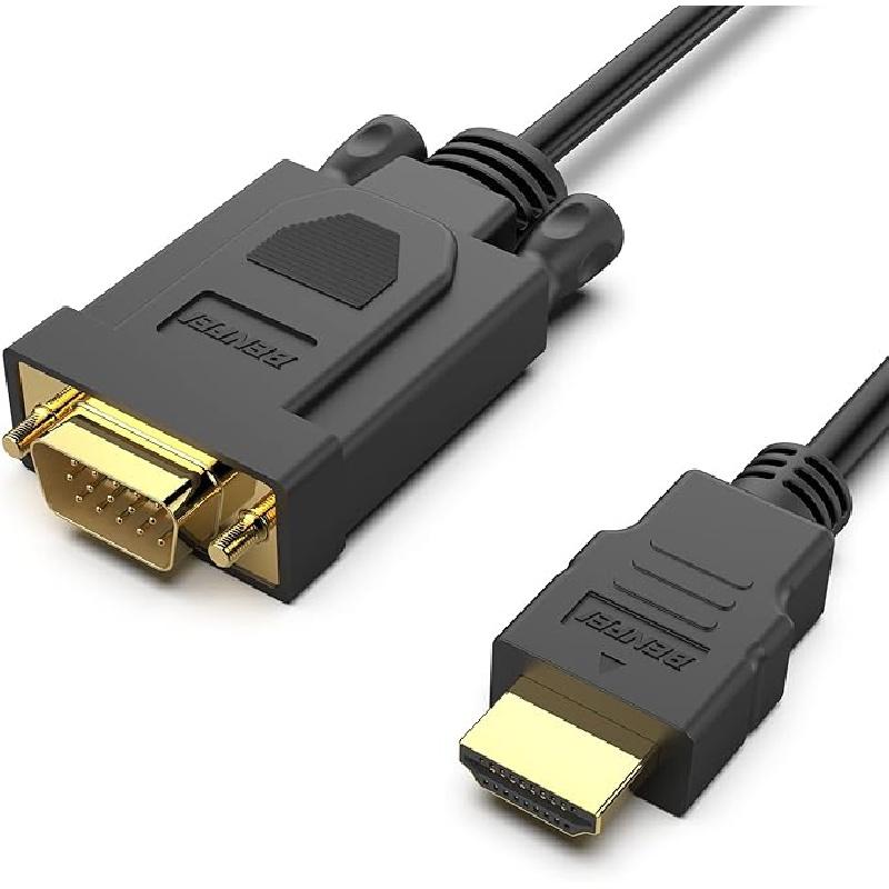 HDMI to VGA 6 Feet Cable, Uni-Directional HDMI (Source) to VGA (Display) Cable (Male to Male) Compatible for Computer, Desktop, Laptop, PC, Monitor, Projector, HDTV, Roku, Xbox Accessories Adapter