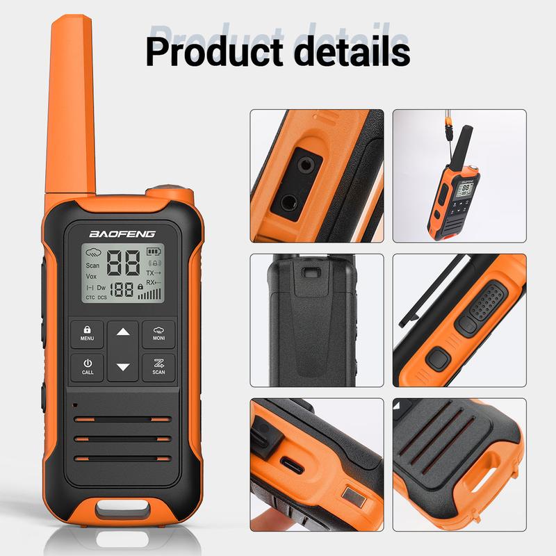 Baofeng Radio F22 Long Range Walkie Talkies for Adults with 22 FRS Family 2-Way Radio with LED Flashlight VOX for Hiking Camping Trip (Orange 4 Pack)