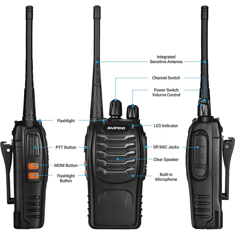 Baofeng 888S Walkie Talkie, 2 Counts Rechargeable Long Range Walkie Talkie with Earpieces, Professional Radio Handheld Two Way Radio with Li-ion Battery & Charger Included