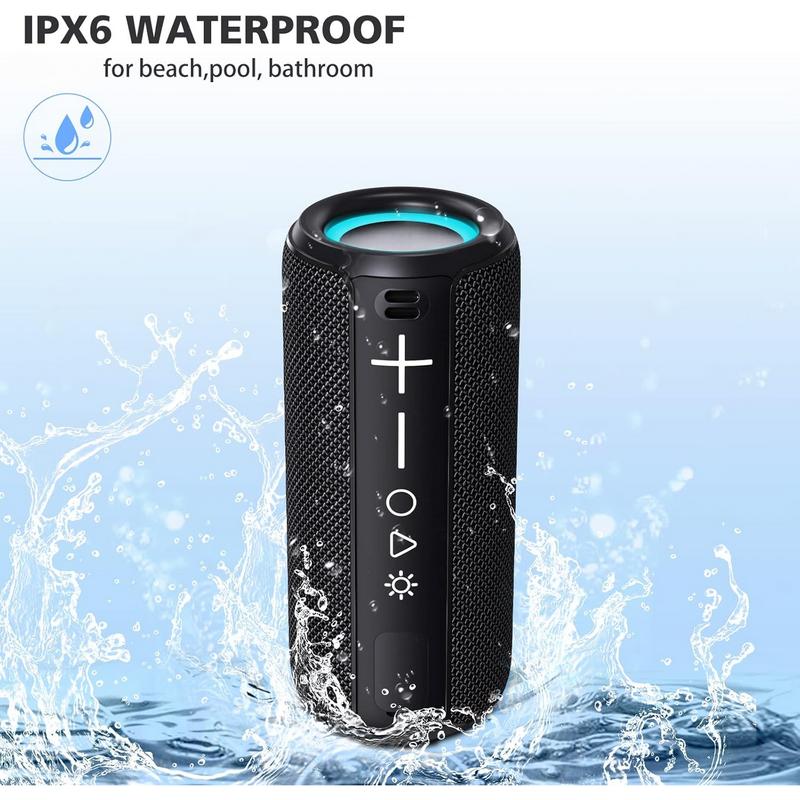 Wireless Bluetooth Speaker, Portable Bluetooth Speaker, Outdoor Waterproof Speakers with Light,HiFi Stereo Sound, 24H Playtime,Gift for Men and Woman to Enjoy Music (black)