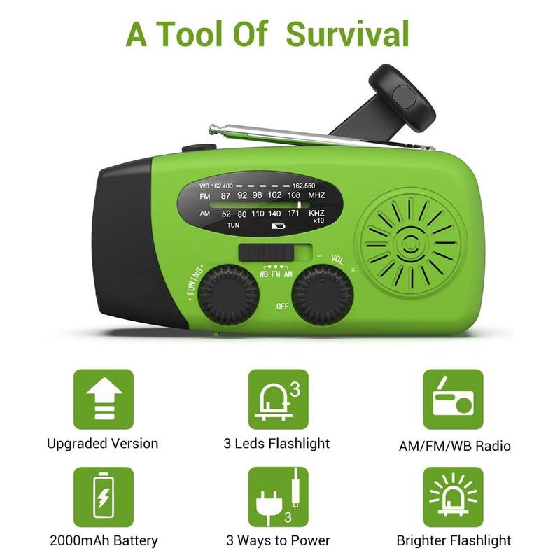 Hand Crank Radio with Solar Power Bank for Summer, AM FM NOAA Weather Radio with Flashlight, Portable Radio, Solar Powered Radio Tools, Summer Supplies