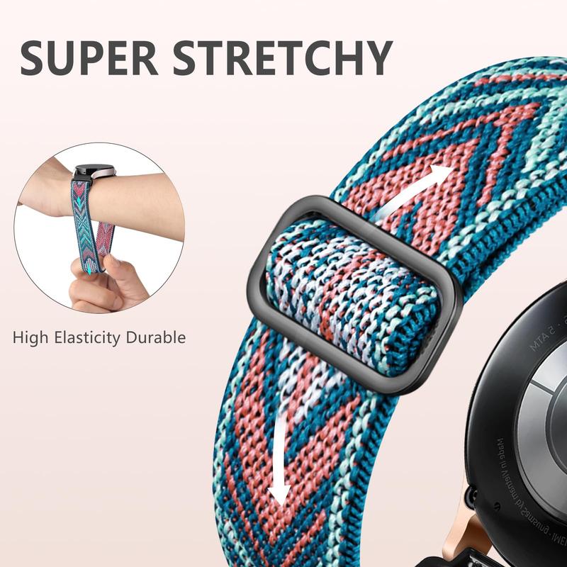 20mm Elastic Bands Compatible with 20mm sport smartwatch, 2 Counts Bohemia Style Green Arrow Stretchy Nylon Solo Loop Band for Women Men(Only Band)