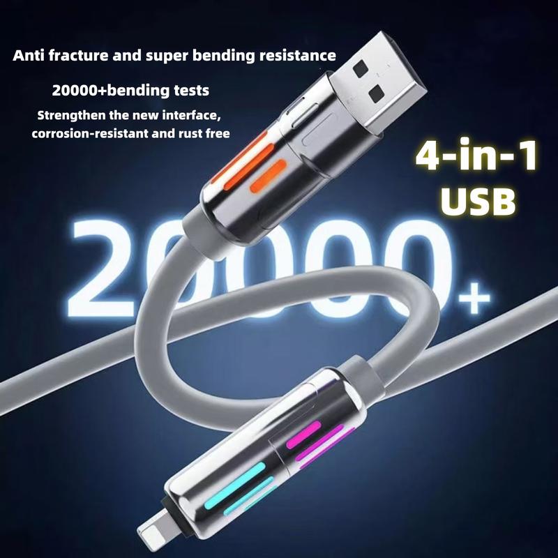 4 in 1 USB Charging Cable, FastCharging MAX 240W USB A+ Type CMulti-function Aluminum Alloy 240Wfor iPhone 16 15 14 Samsung GalaxyAndroid Phones and Tablets iPad ProSmartphone Cellphone ElectronicMobile Charger