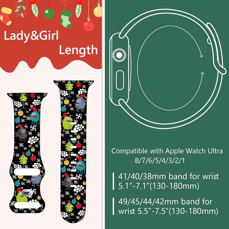 Christmas Halloween Watch Band Compatible with Apple Watch Band 38mm 40mm 41mm 42mm 44mm 45mm 49mm iWatch Ultra SE Series 9 8 7 6 5 4 3 2 1, Christmas Halloween Soft Silicone Sport Replacement Strap Band for Girls Accessories Wearable Accessories Wearable