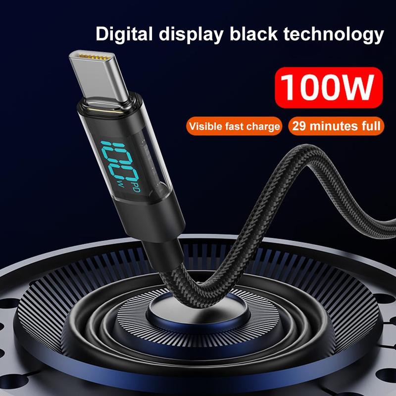 100W Digital Display Fast Charging Data Cable, USB-C Data Cable, Type-C Phone Charging Cable for Samsung S24 Xiaomi Redmi Huawei