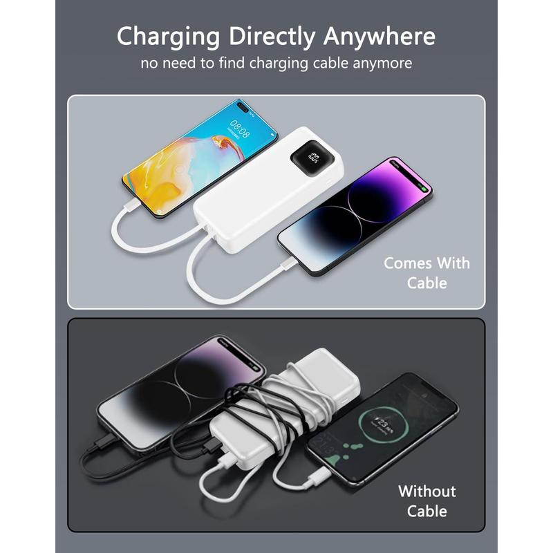 Portable Charger, 10000mAh Power Bank with 2 Built-in Cables, 22.5W Fast Charging with Screen, Travel Battery Pack for iChargeable Phone, i Pad, Samsung, Google Pixel, LG and more Device Compact Chargeable