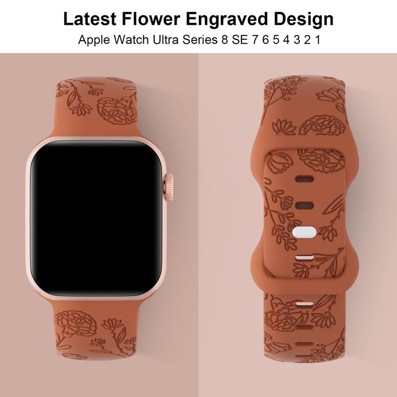 Floral Pattern Silicone Watch Band (Band Only), Soft Sport Wildflower Design Watch Band, Fashionable Watch Accessories Compatible with Apple watch Series 9 8 SE 7 6 5 4 3 2 1