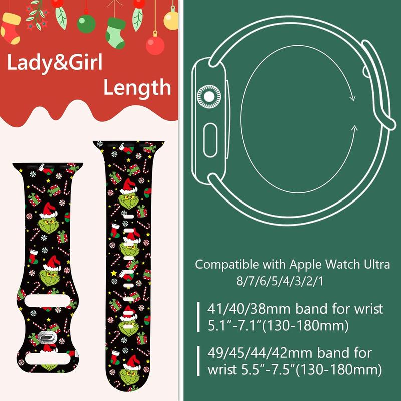 Christmas Halloween Watch Band Compatible with Apple Watch Band 38mm 40mm 41mm 42mm 44mm 45mm 49mm iWatch Ultra SE Series 9 8 7 6 5 4 3 2 1, Christmas Halloween Soft Silicone Sport Replacement Strap Band for Girls Accessories Wearable Accessories Wearable