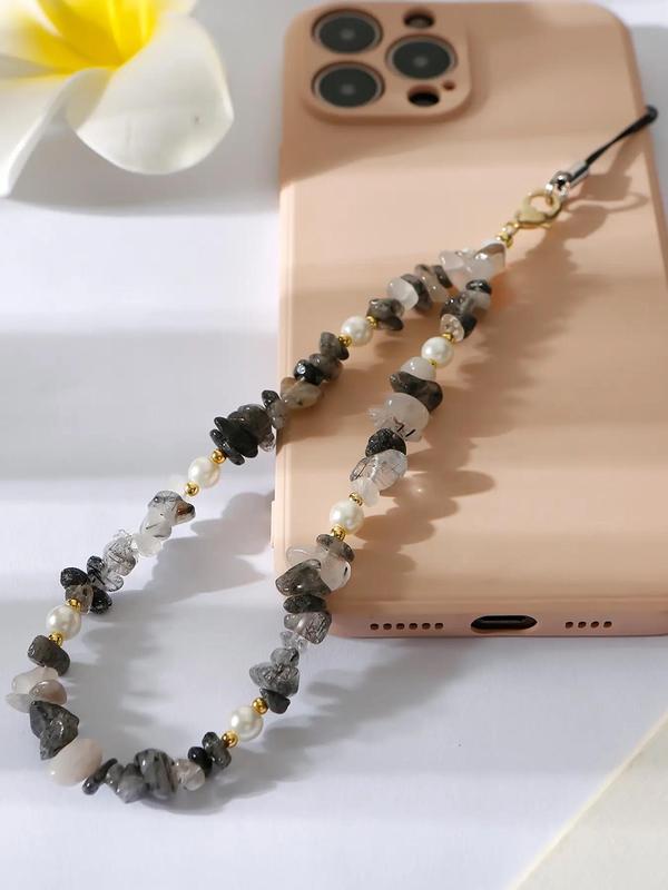 Faux Pearl Decor Phone Chain, Casual Simple Plain Phone Lanyard for Women & Girls, Fashion Accessories for Daily Decoration