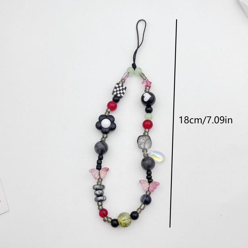 Cute Butterfly Design Beaded Phone Chain, Handmade DIY Beaded Phone Lanyard, Fashion Phone Charm for Women & Girls, Phone Accessories