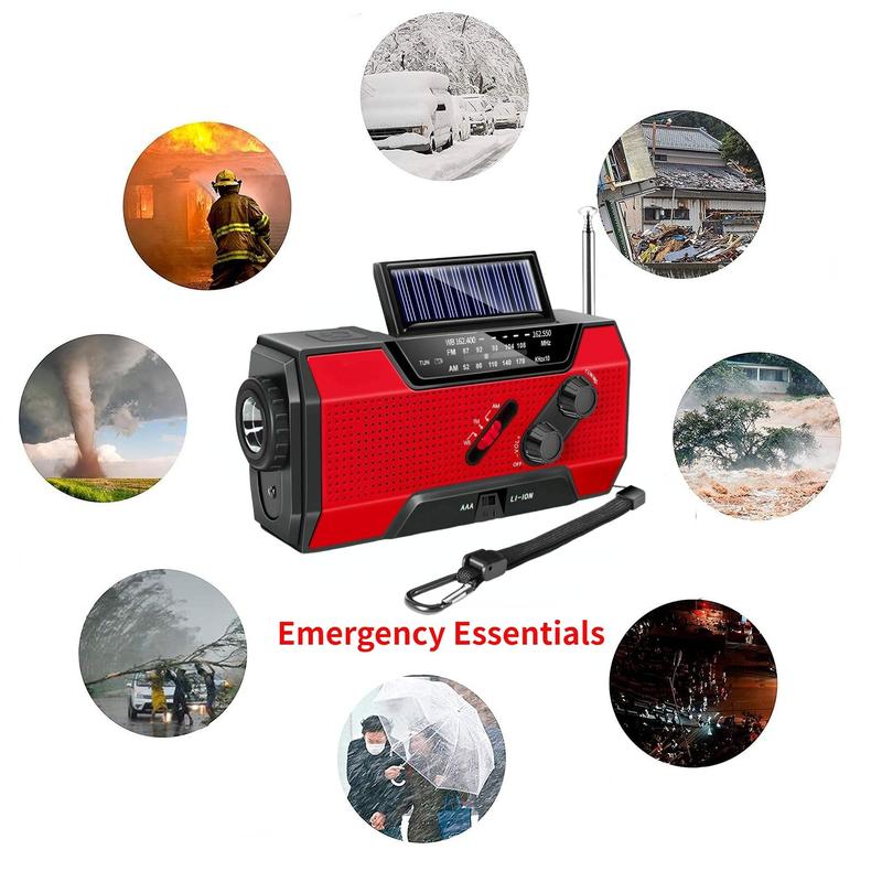 Portable USB Solar Hand Crank Charging Radio, Emergency Weather Radio with Power Bank Function, Radio with SOS Alarm & Flashlight for Indoor Outdoor Emergencies