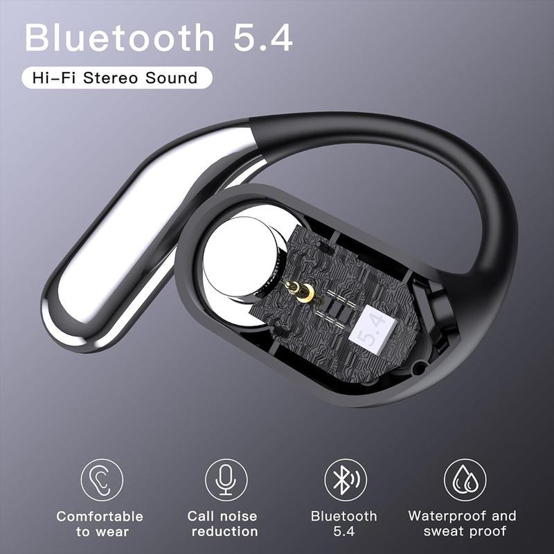 Open Ear Bluetooth 5.4 Headphones, Wireless Earbuds Sport Over Earphones Built-in Mic with Ear Hooks 50H Playtime Ear Buds LED Display Charging Case