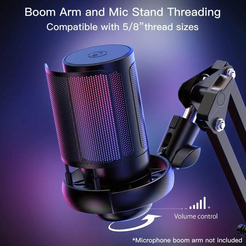 USB Computer Microphone, Condenser Microphone with Cantilever Bracket, 7 RGB Modes PC Microphone Compatible with 5 8