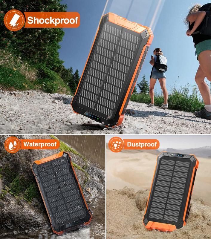 W22 15W Solar Power Bank - 20000mAh Wireless Charger with Dual Flashlight, Built-in Cables, 6 Output Ports - Reliable Power Solution for Outdoor, Travel, and Emergency Use