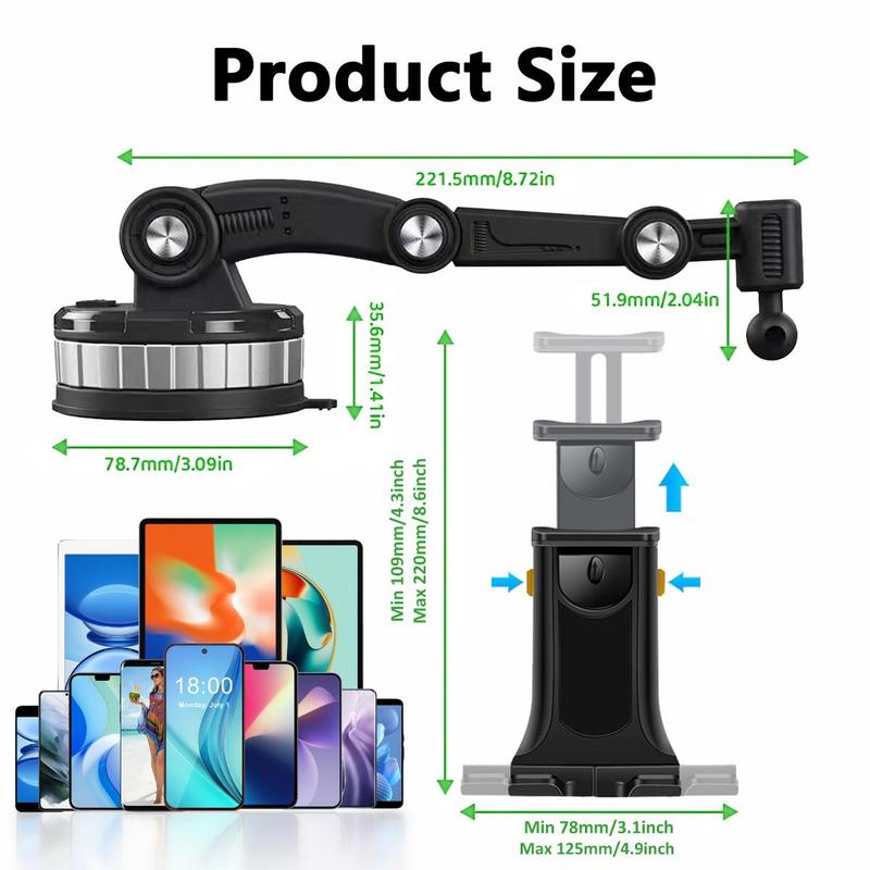 Car Dashboard Phone & Tablet Holder, Adjustable Arm Car Tablet Stand, Phone Accessories Compatible with 4-13 Inch Tablets & Mobile Phones