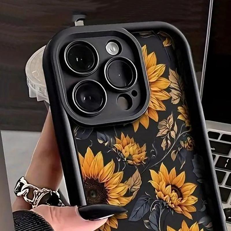 Sunflower Pattern Phone Case, Shockproof Phone Protective Cover, Phone Accessory Compatible with iPhone 16 15 14 13 12 11