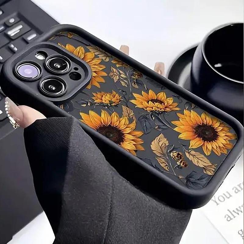 Sunflower Pattern Phone Case, Shockproof Phone Protective Cover, Phone Accessory Compatible with iPhone 16 15 14 13 12 11