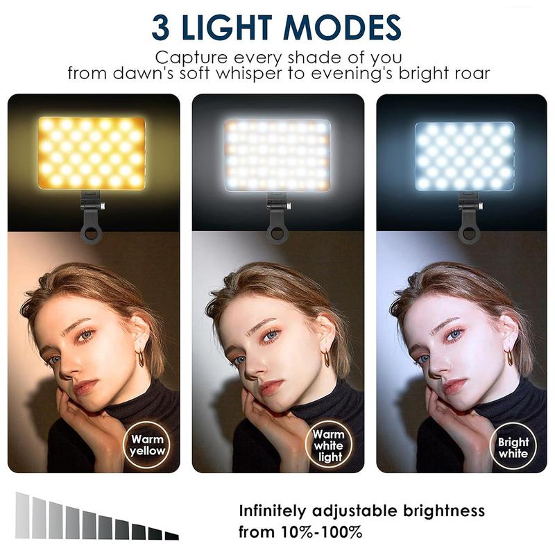 LED High Power Rechargeable Clip Fill Video Conference Light with Front & Back Clip, Adjusted 3 Light Modes for Phone, iPhone, Android, iPad, Laptop, for Makeup, TikTok, Selfie, Vlog