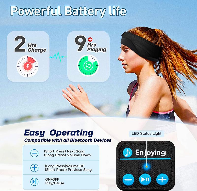 Sleep Headphones Bluetooth 5.2 Headband, Sports Wireless Earphones Sweat Resistant Earbuds with Ultra-Thin HD Stereo Speaker and Clear Audio for Workout Running Cool Gadgets Unique Gifts(Black) Electronic Headset