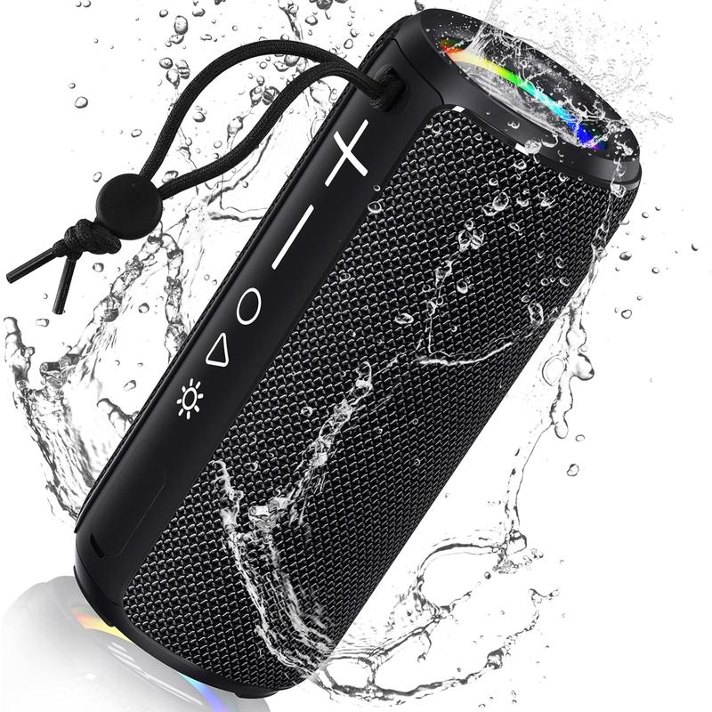 Wireless Bluetooth Speaker, Portable Bluetooth Speaker, Outdoor Waterproof Speakers with Light,HiFi Stereo Sound, 24H Playtime,Gift for Men and Woman to Enjoy Music (black)