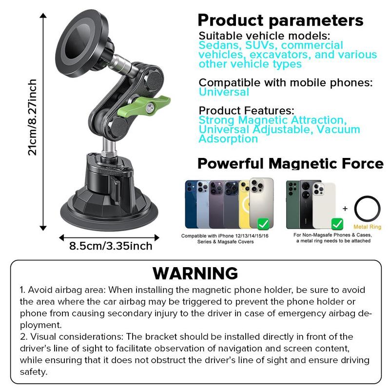 Folding Magnetic Car Phone Holder, 360° Rotation Adjustable Navigation Bracket Stronger Suction Dashboard Mount, Universal Cell Phone Holder