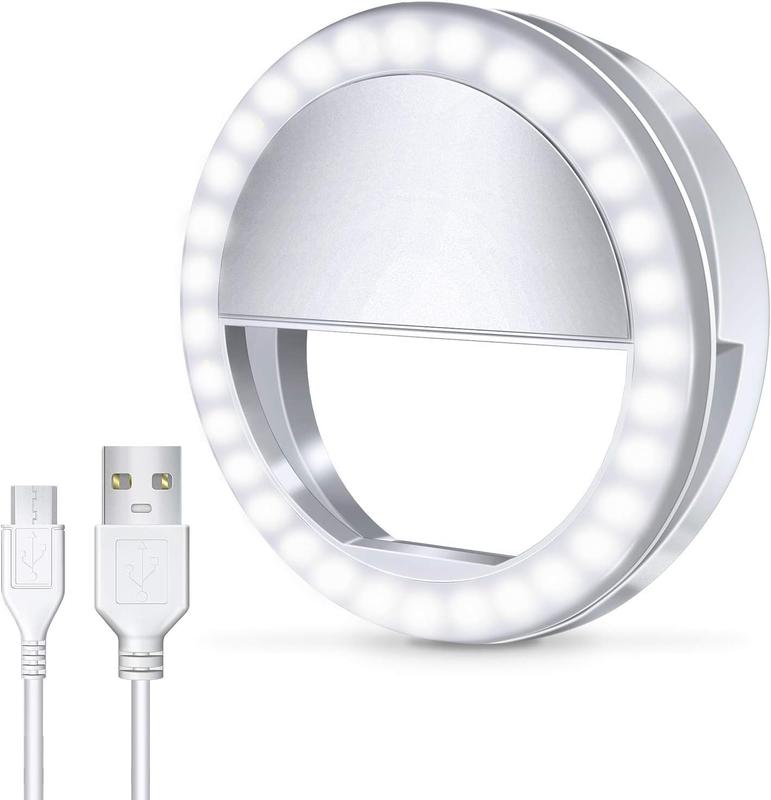 Selfie Ring Light, [Rechargeable] with 36 LED Lights, 3-Level Adjustable Brightness Clips On Phone Ring Light Compatible with iPhone 16 15 14 13 12 11 Plus Pro Max iPad Laptop Samsung, White