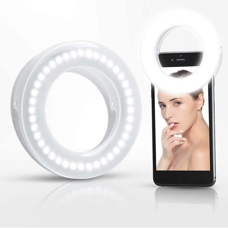 Selfie Ring Light Rechargeable Portable Clip-on Selfie Fill Light with 40 LED for Smart Phone Photography, Camera Video, Girl Makes up