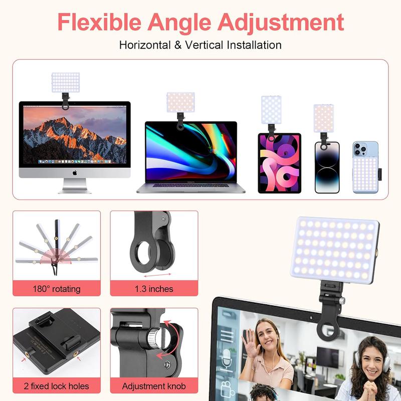 LED High Power Rechargeable Clip Fill Video Conference Light with Front & Back Clip, Adjusted 3 Light Modes for Phone, iPhone, Android, iPad, Laptop, for Makeup, TikTok, Selfie, Vlog