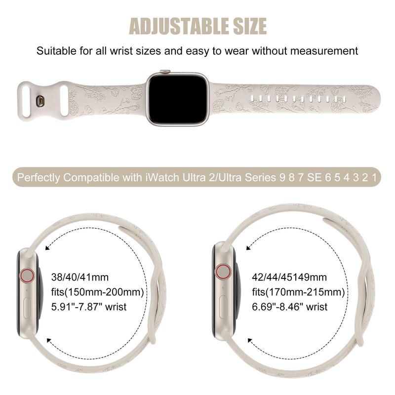 Floral Pattern Silicone Watch Band (Band Only), Soft Sport Wildflower Design Watch Band, Fashionable Watch Accessories Compatible with Apple watch Series 9 8 SE 7 6 5 4 3 2 1