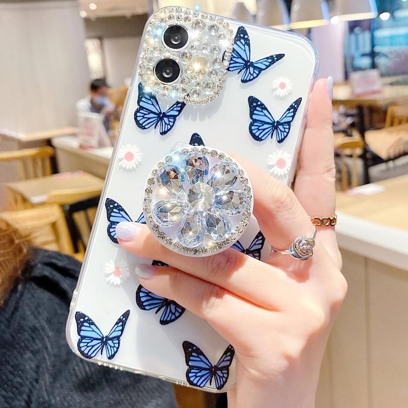 Rhinestones Mobile Phone Push-Pull Stand, Creative Mobile Phone Push-Pull Integrated Folding Stand, Lazy Mobile Phone Back Hanging Stand