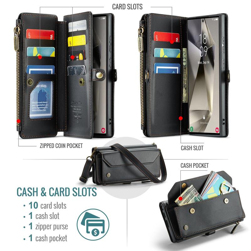 CaseMe Crossbody Phone Case with Card Slot (1 Count), Phone Wallet Case with Zipper, Phone Accessories for Samsung Galaxy S24 UltraS23 FE S10 Plus, Smartphone Case