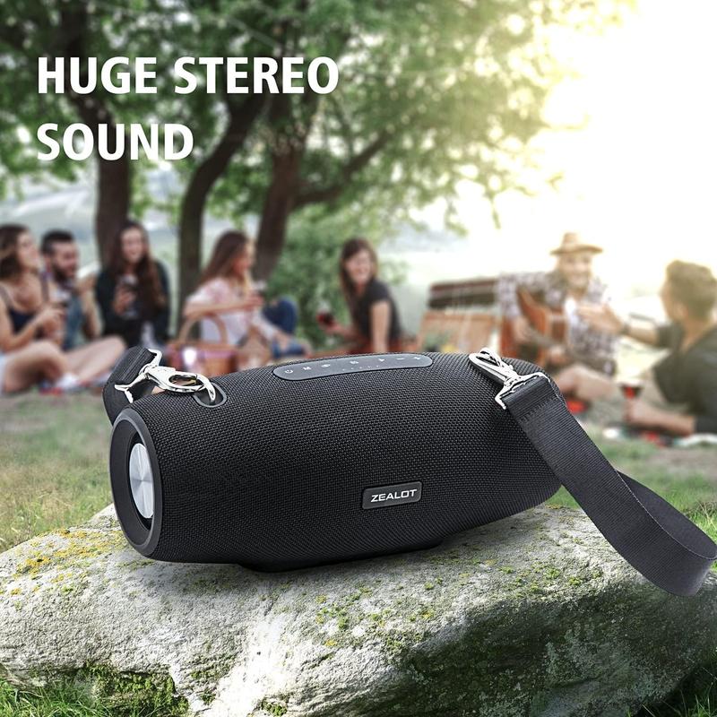 Wireless Speaker, Portable Bluetooth-compatible Speaker with Shoulder Strap, Waterproof Speaker with 60W Loud Stereo Sound for Outdoor Party Beach Camping