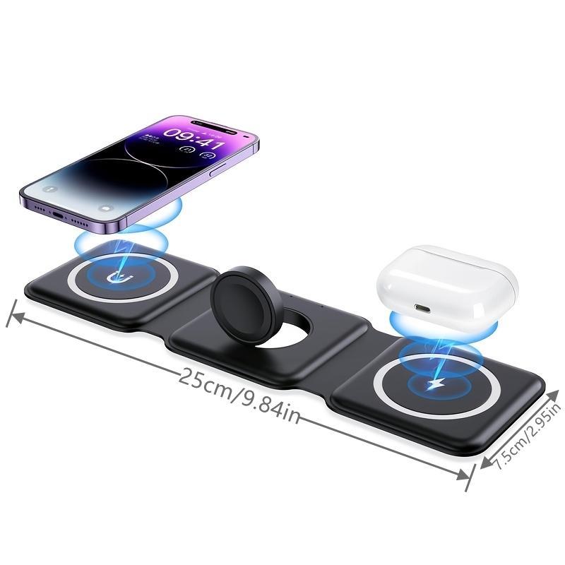 3 in 1 Wireless Charging Station, 1 Count Magnetic Foldable Travel Charger Station Stand, 15W Charger for iPhone 16 15 14 13 12 Pro Max Plus & Apple Watch All Series & AirPods