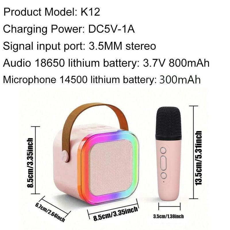 Machine for Kids Adults, Portable Bluetooth Karaoke Speaker with 2 Wireless Mics and LED Color Lights, Home Birthday Party for Girls Boys Ages 4, 5, 6, 7, 8, 9, 10,11,12+