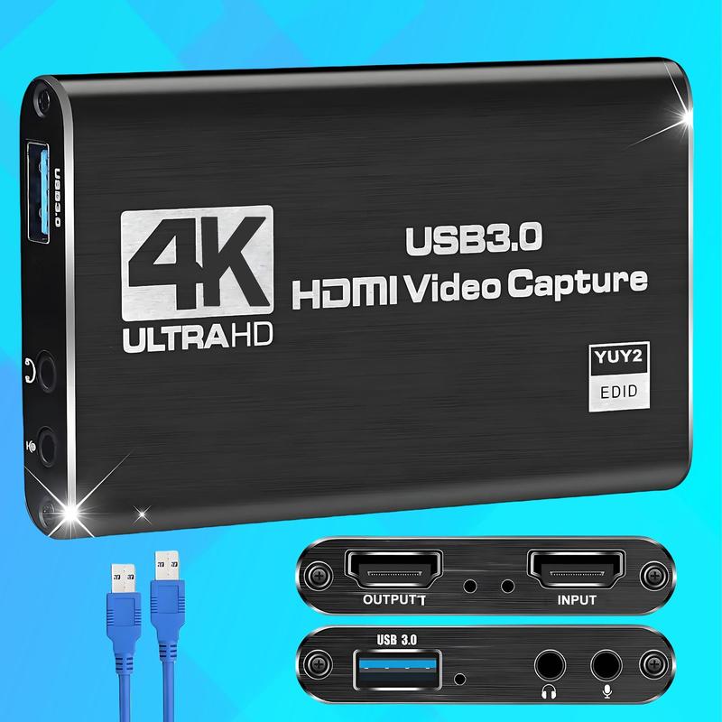 4K HDMI Video Capture Card for Streaming, Full HD 1080P 60FPS USB Cam Link Game Audio Video Capture Card, USB 3.0 Capture Card for Switch PS5 PS4 PC OBS Xbox