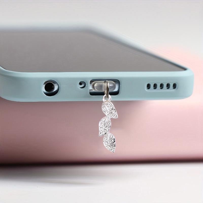 Rhinestone Decorated Phone Dust Plug, 1 Count Creative Leaf Shaped Phone Charging Port Dust Plug, Alloy Pendant Jewelry Dust Plug, Universal Phone Accessories for iPhone