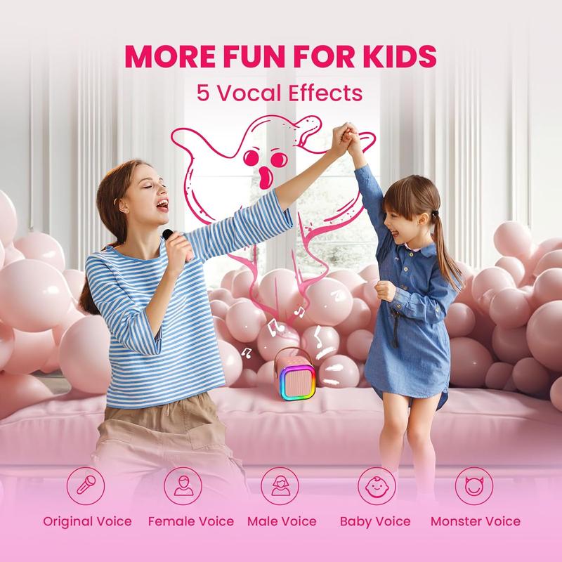 Machine for Kids Adults, Portable Bluetooth Karaoke Speaker with 2 Wireless Mics and LED Color Lights, Home Birthday Party for Girls Boys Ages 4, 5, 6, 7, 8, 9, 10,11,12+