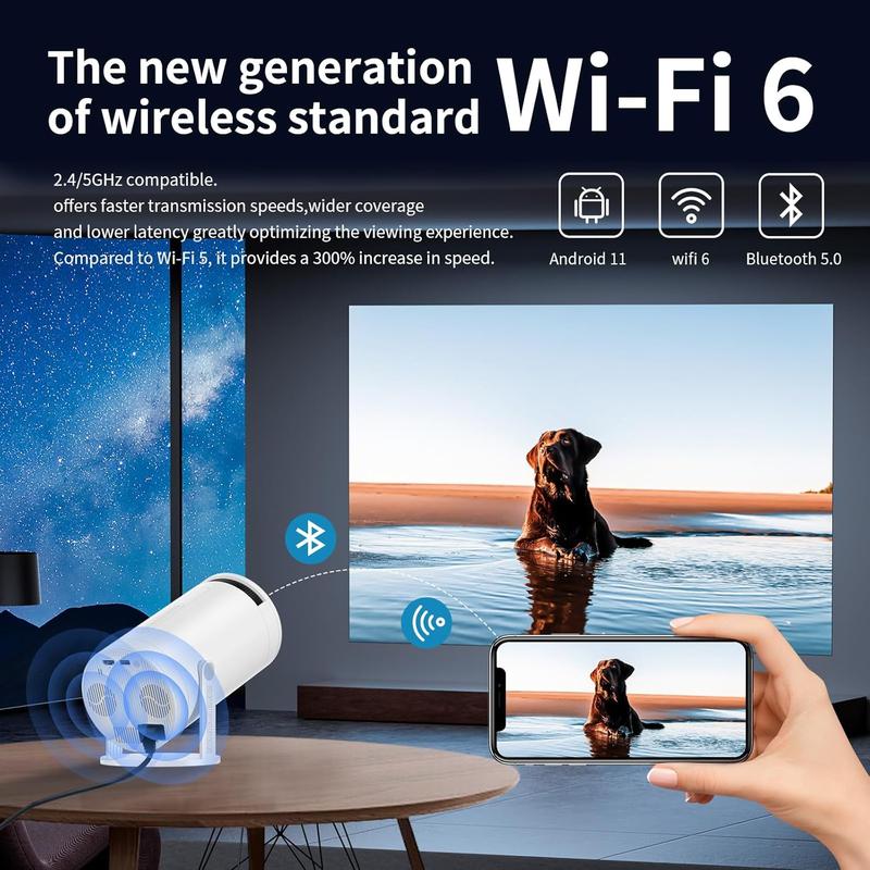 The new  Mini Projector with WIFI 6 and Bluetooth, 4K 1080P Support Portable Projector 180° Rotatable 130'' Screen Movie Projector Auto Keystone Compatible for Laptop, PC, Smartphone (White)Christmas presents, Birthday Presents