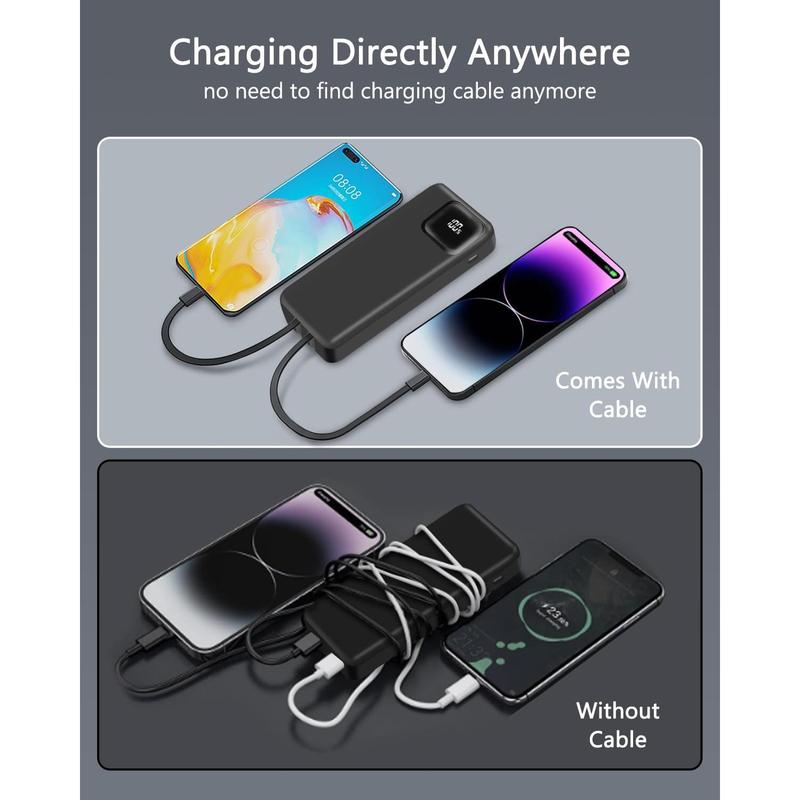 Portable Charger, 10000mAh Power Bank with 2 Built-in Cables, 22.5W Fast Charging with Screen, Travel Battery Pack for iChargeable Phone, i Pad, Samsung, Google Pixel, LG and more Device Compact Chargeable