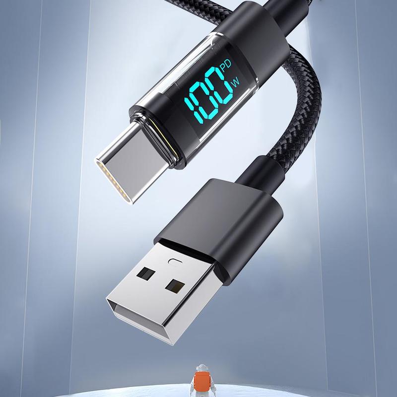 100W Digital Display Fast Charging Data Cable, USB-C Data Cable, Type-C Phone Charging Cable for Samsung S24 Xiaomi Redmi Huawei